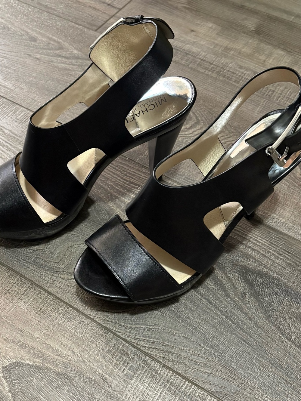 Michael Kors Black Leather Cutout Slingback Heels
